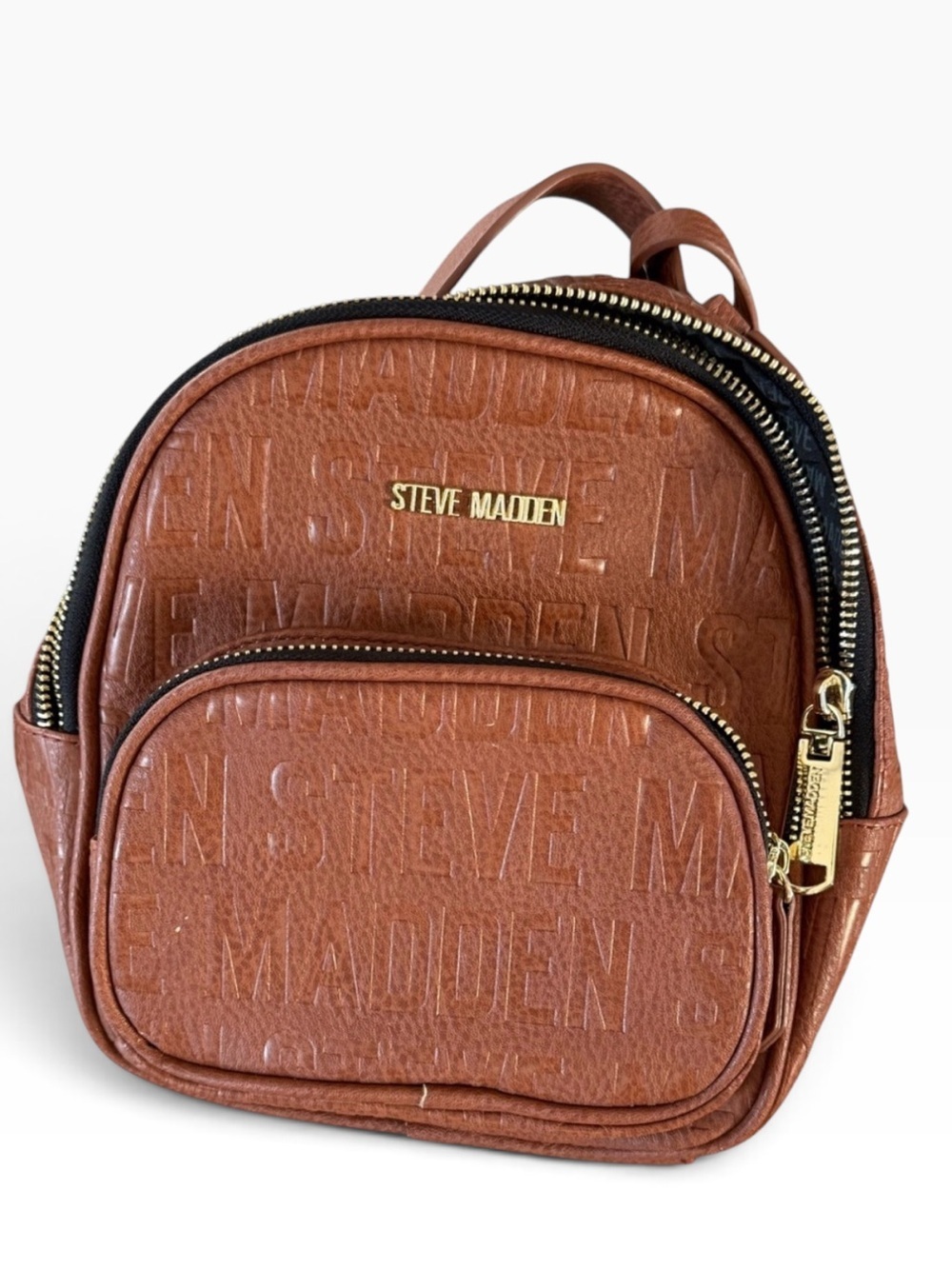 Steve Madden Cognac Faux-Leather Mini Backpack with Embossed Logo - Picture 10 of 10